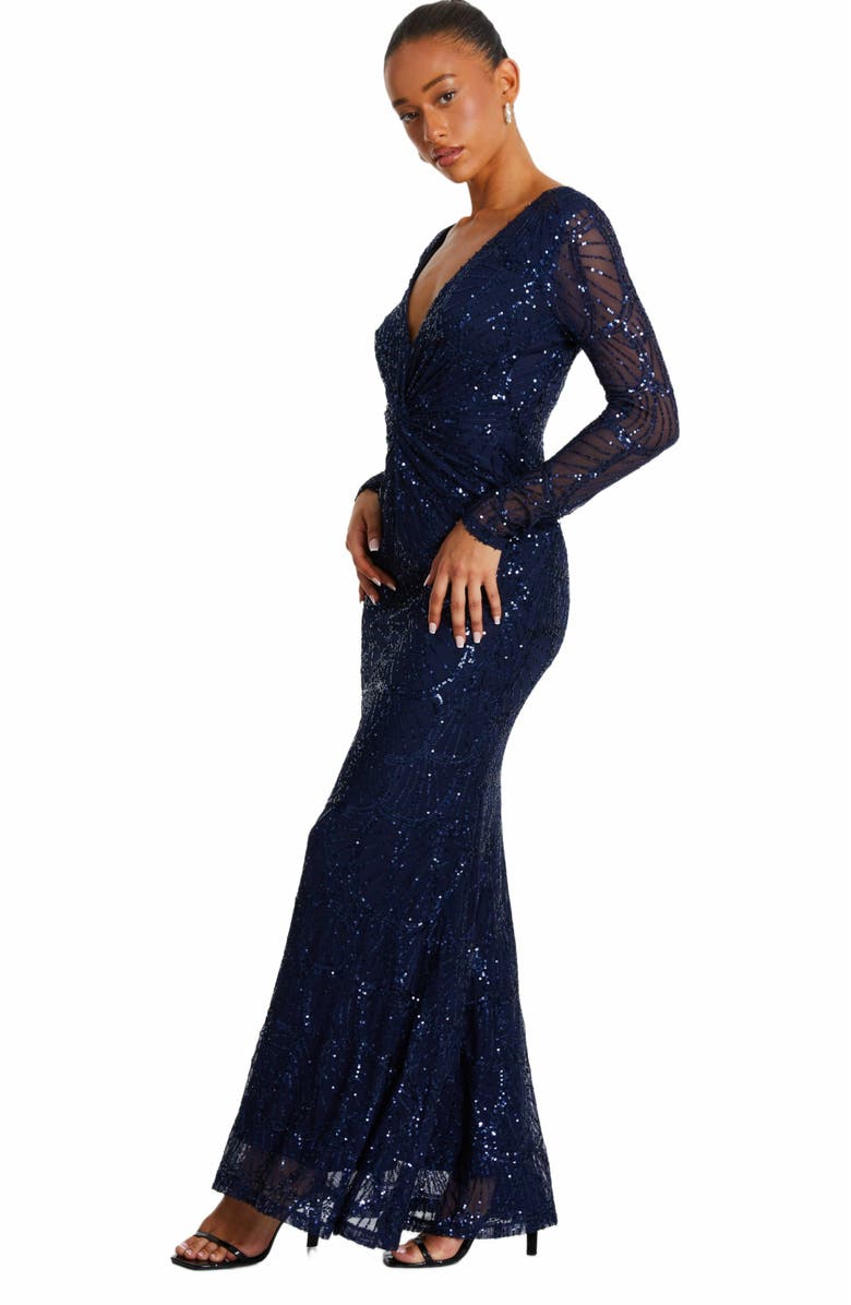 QUIZ Plus Size Sequin Long Sleeve Maxi Dress, Alternate, color, 