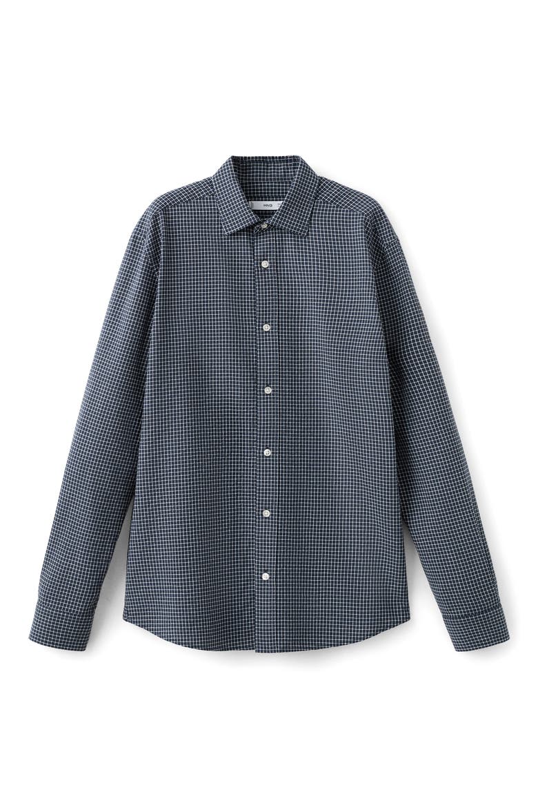 Regular Fit Check Cotton Blend Button-Up Shirt, Alternate, color, NAVY