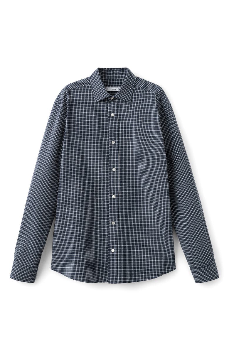MANGO Regular Fit Check Cotton Blend Button-Up Shirt, Alternate, color, Navy
