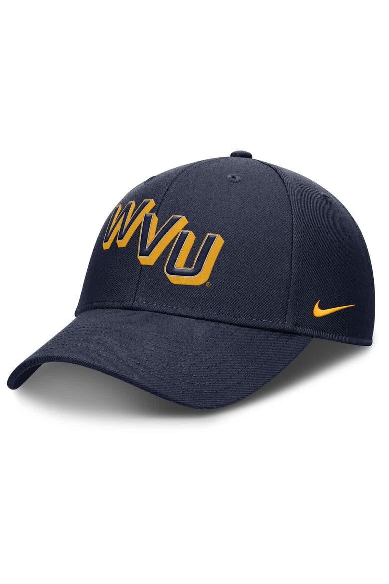 Men's Nike Navy West Virginia Mountaineers Slanted Primetime Rise Performance Adjustable Hat, Main, color, Navy