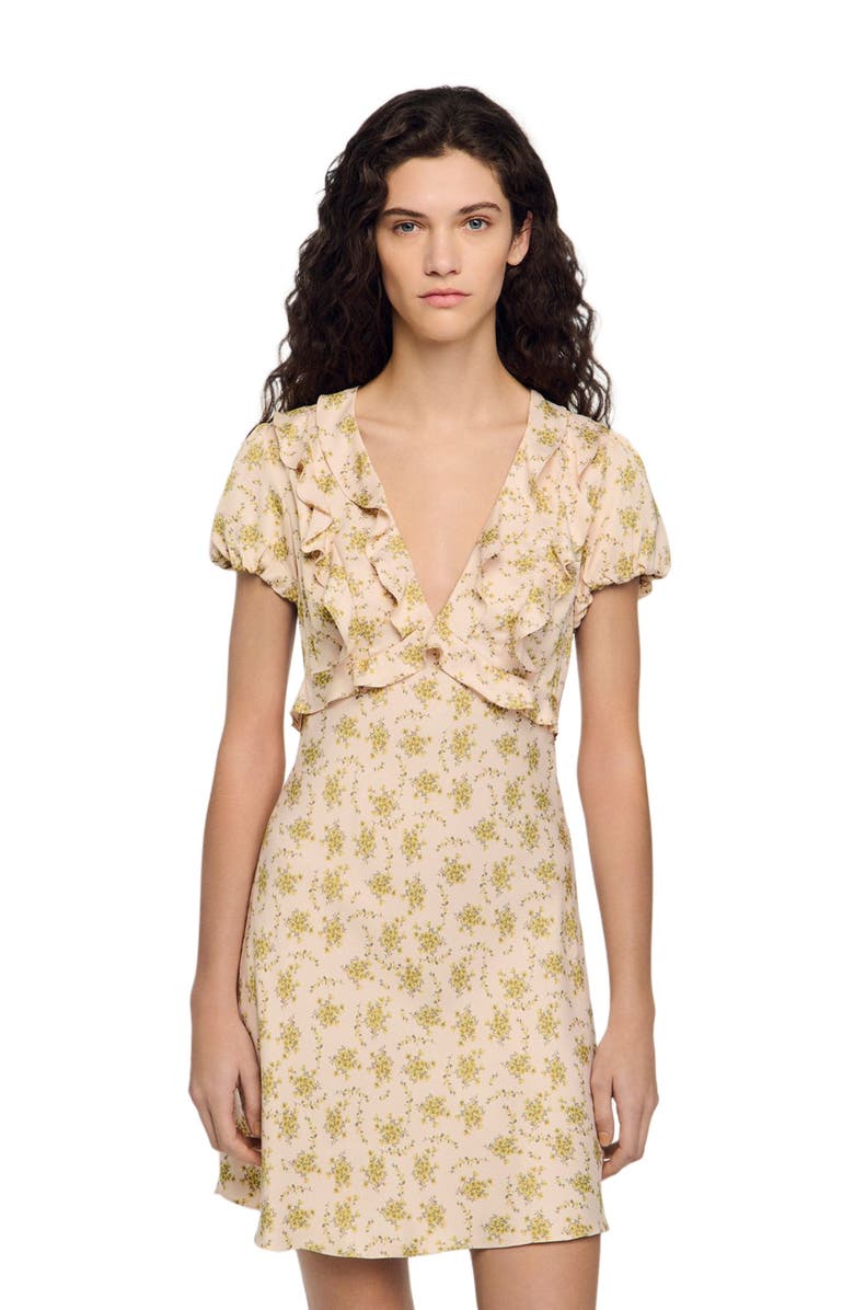 SANDRO Floral print short dress, Alternate, color, Light Pink