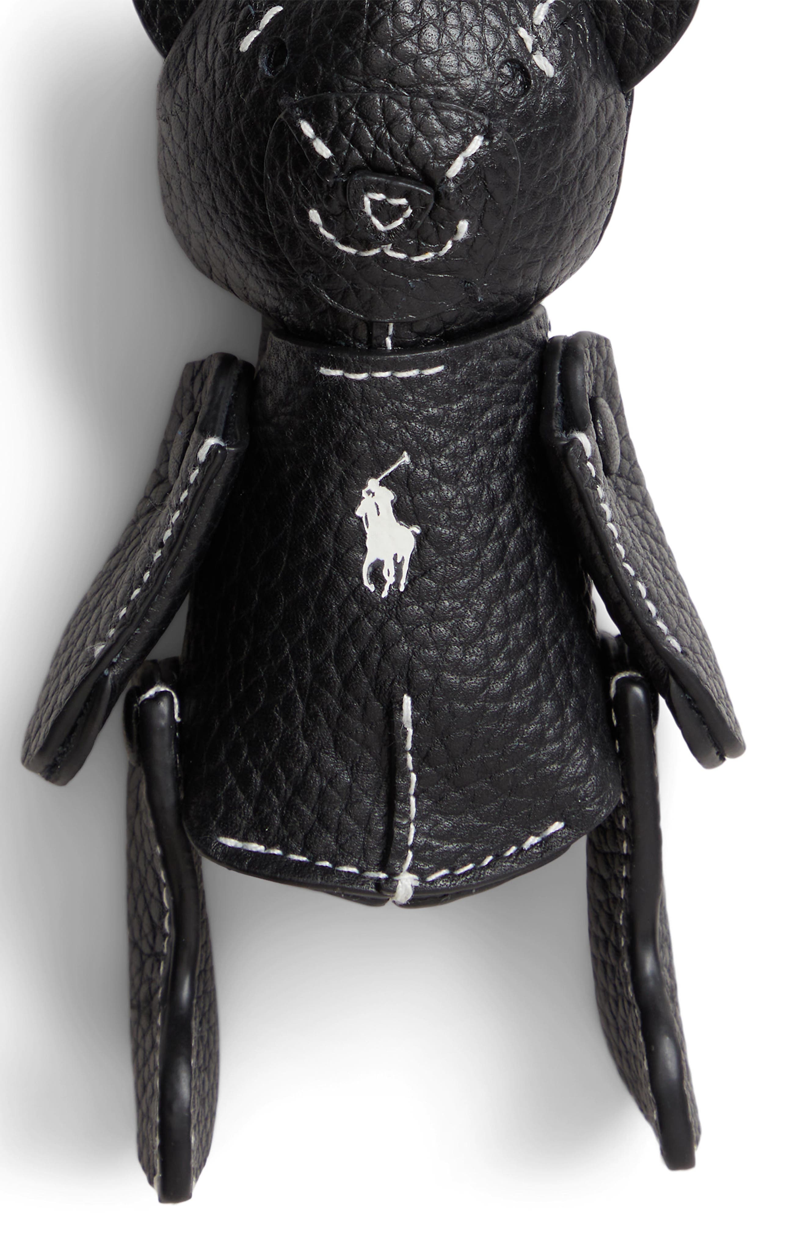 Polo Ralph Lauren Pebbled Leather Bear Charm, Alternate, color, Black