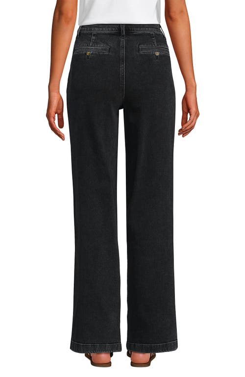 Lands' End High Rise Soft Denim Pleated Wide Leg Trousers In Black Wash