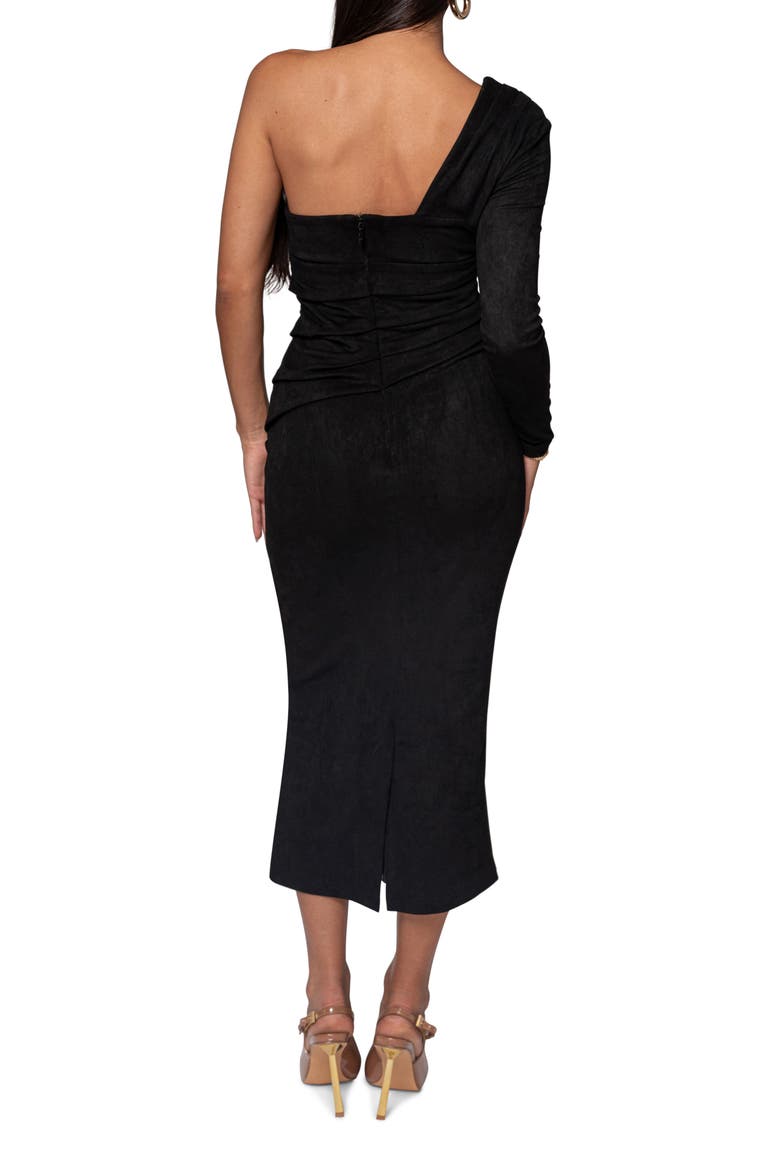 Dayanna Single Long Sleeve Faux Suede Midi Dress, Alternate, color, BLACK