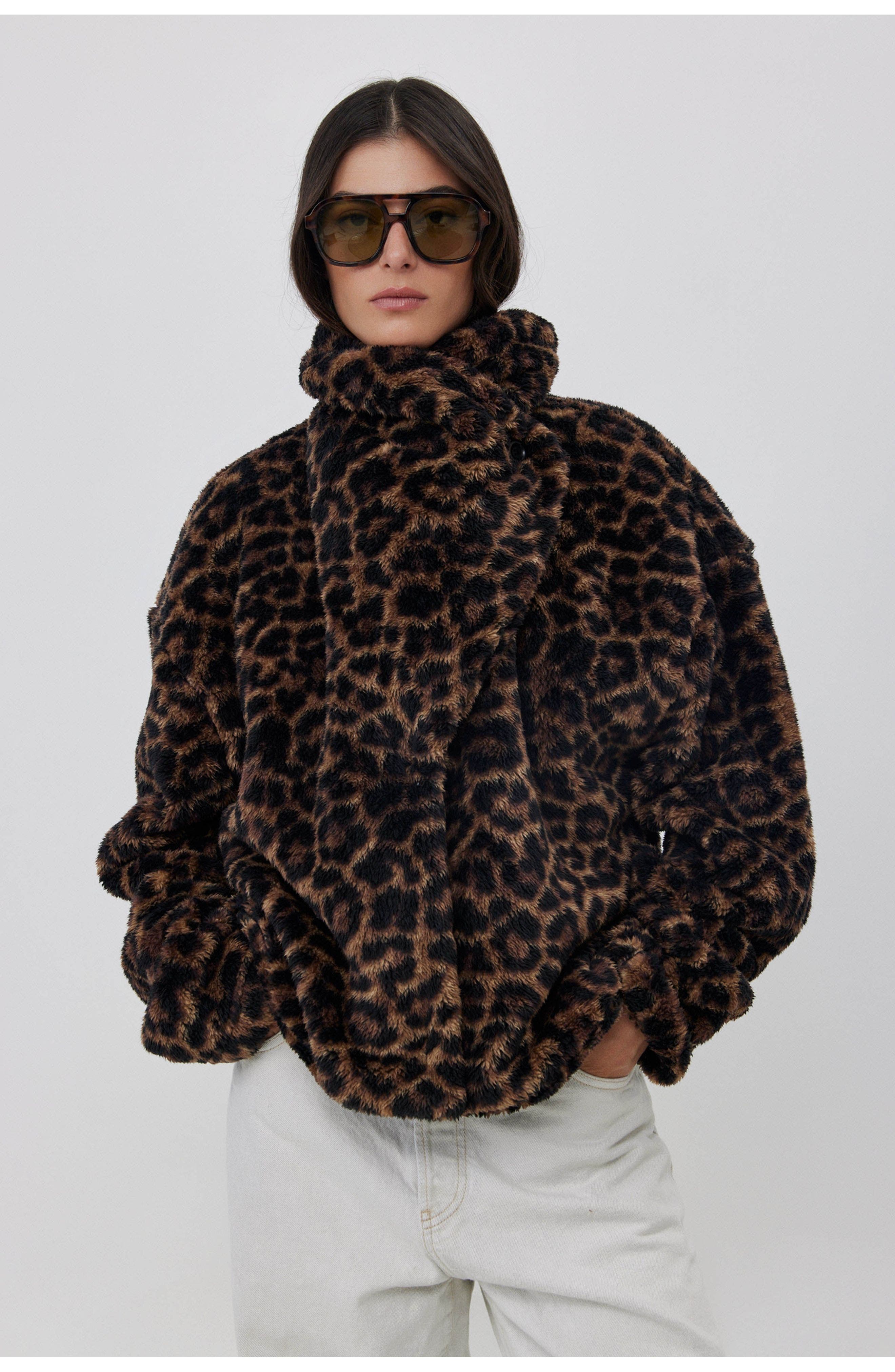 The Leopard Fleece Button-Up Cozy Coat