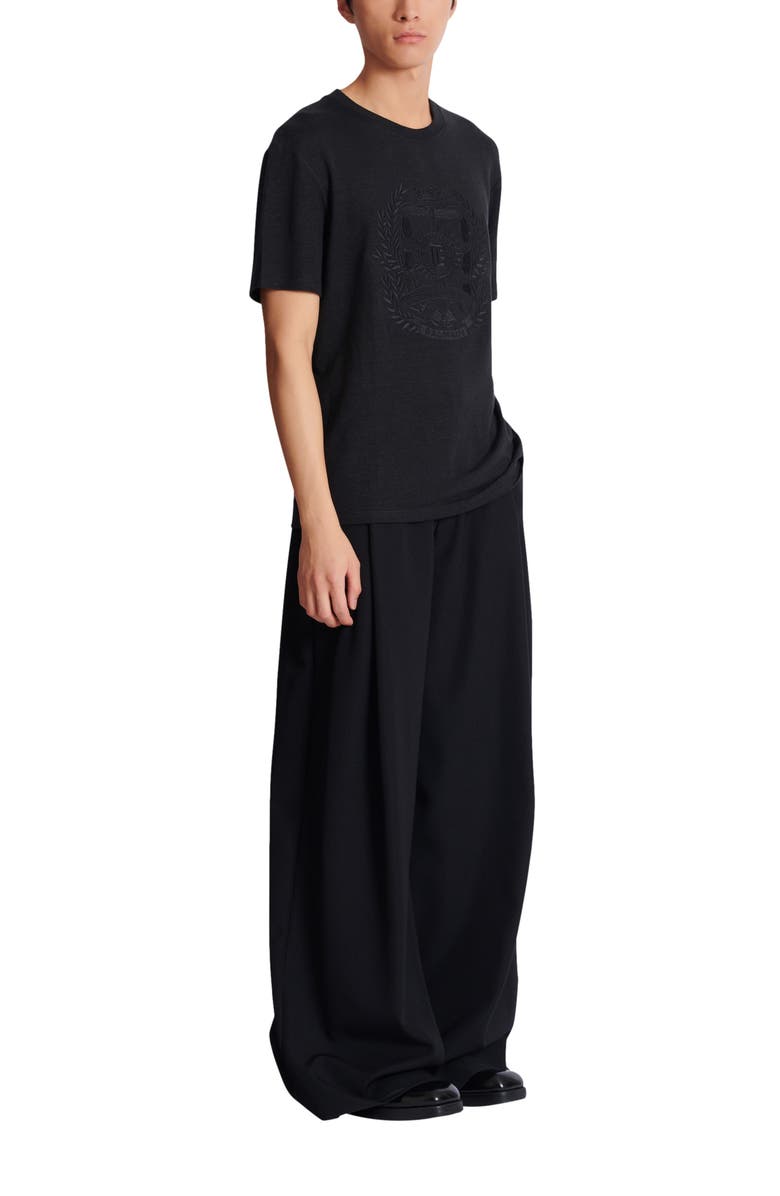 Balmain Écusson Embroidered Linen T-Shirt, Main, color, Black