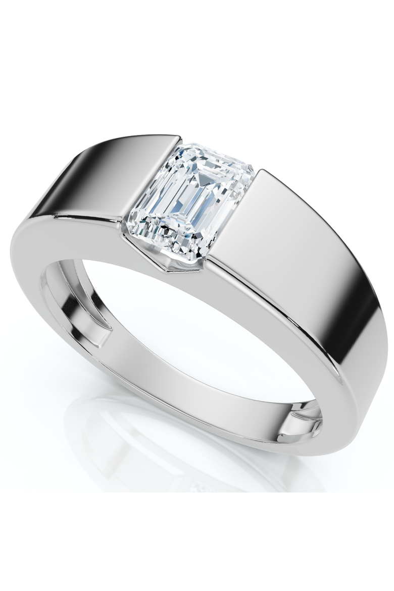 Men's 1Ct Emerald Cut Diamond Wedding Anniversary Ring 14k Gold or Platinum, Alternate, color, 14k White Gold