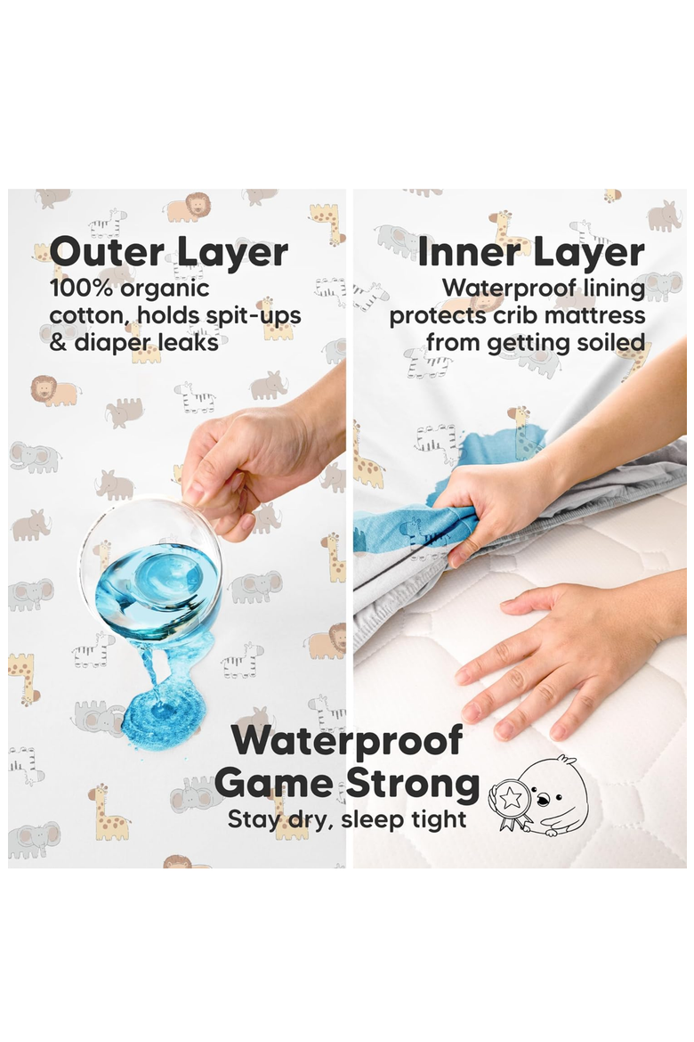 2-Pack Soothe [Protect+] Waterproof Crib Sheets, Alternate, color, Blue Flax