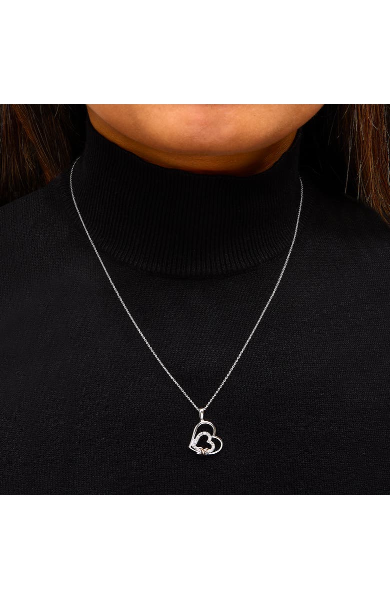 Haus of Brilliance .925 Sterling Silver Double Heart Pendant Necklace with Diamond and 10K Rose Gold Accent, Alternate, color, White Gold Over Silver