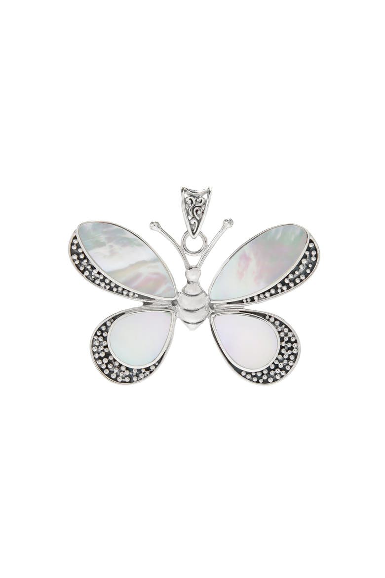 Sterling Silver Mother of Pearl Butterfly Pendant, Alternate, color, WHITE