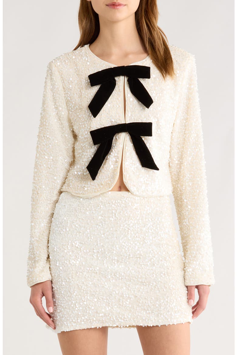 Sequin Velvet Bow Jacket, Main, color, CREAM BLACK