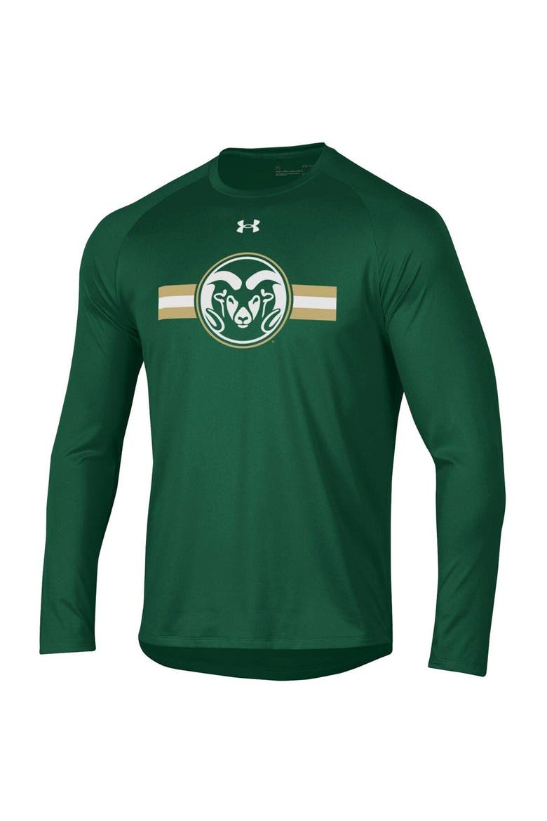 Men's Under Armour Green Colorado State Rams Logo Stripe Performance Raglan Long Sleeve T-Shirt, Alternate, color, Green