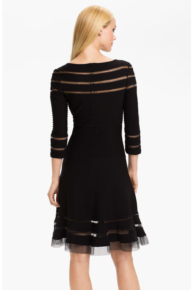 Mesh Stripe Fit & Flare Dress, Alternate, color, BLACK