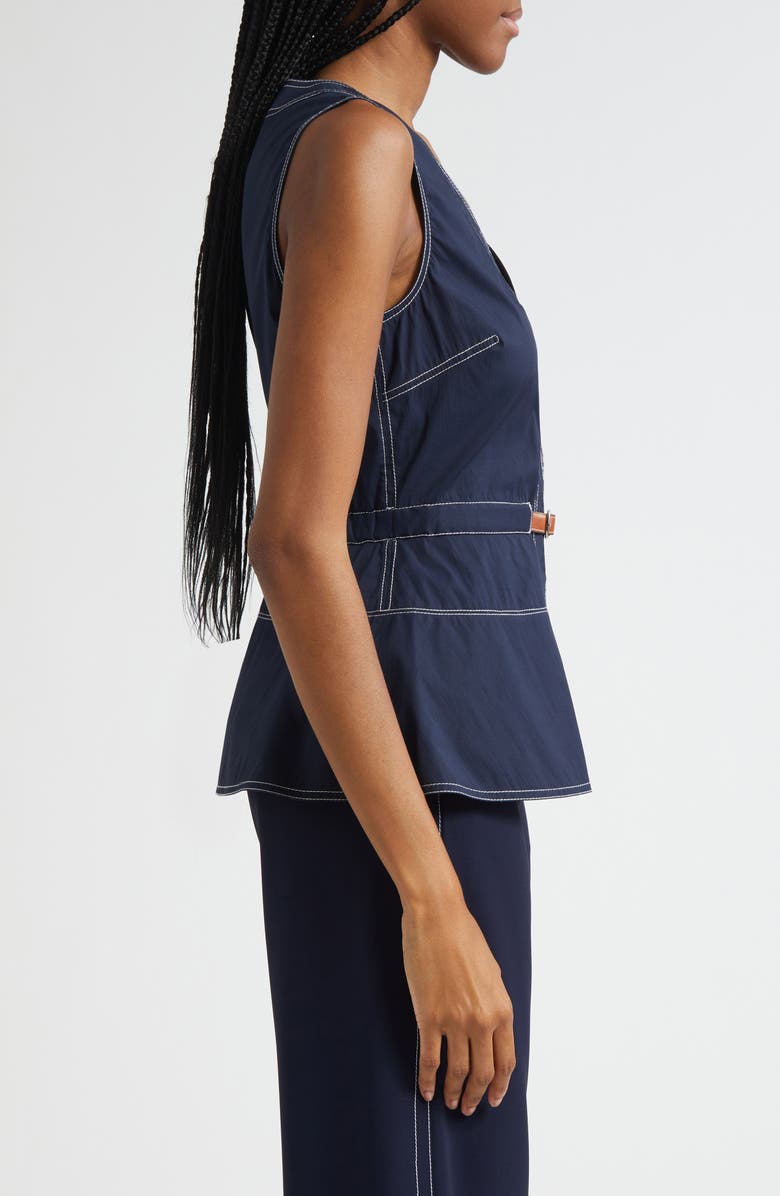 Veronica Beard Nickleby Topstitch Detail Sleeveless Cotton Blend Top, Alternate, color, Navy