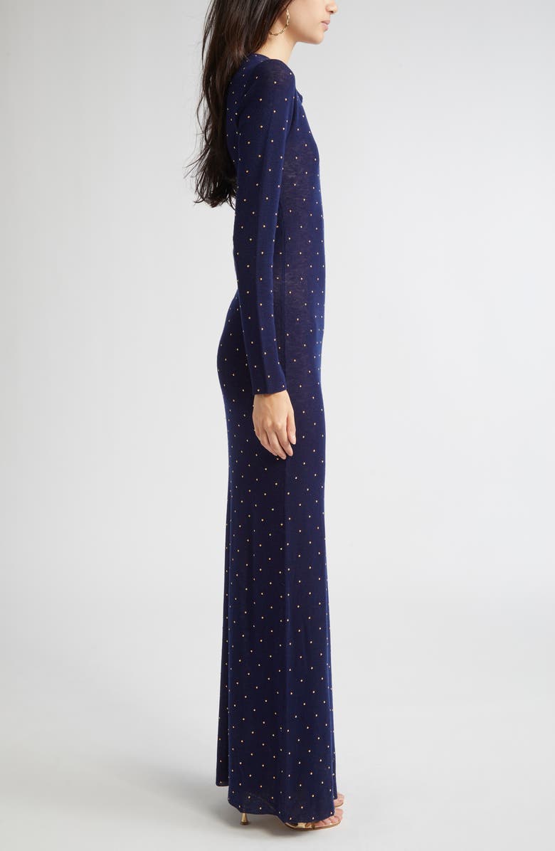 Rabanne Studded Long Sleeve Wool Knit Dress, Alternate, color, Blue