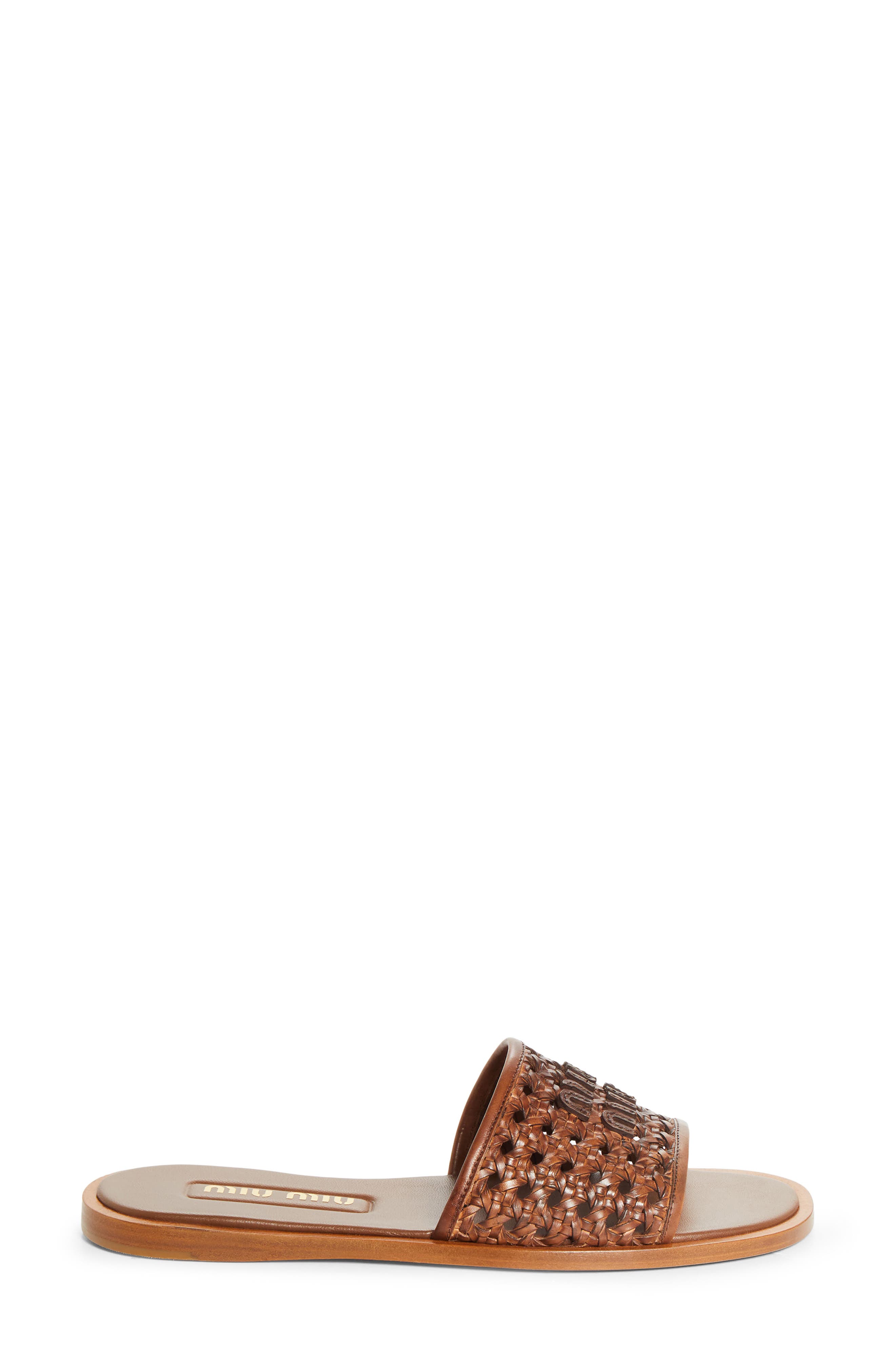 Miu Miu Woven Slide Sandal, Alternate, color, Cognac