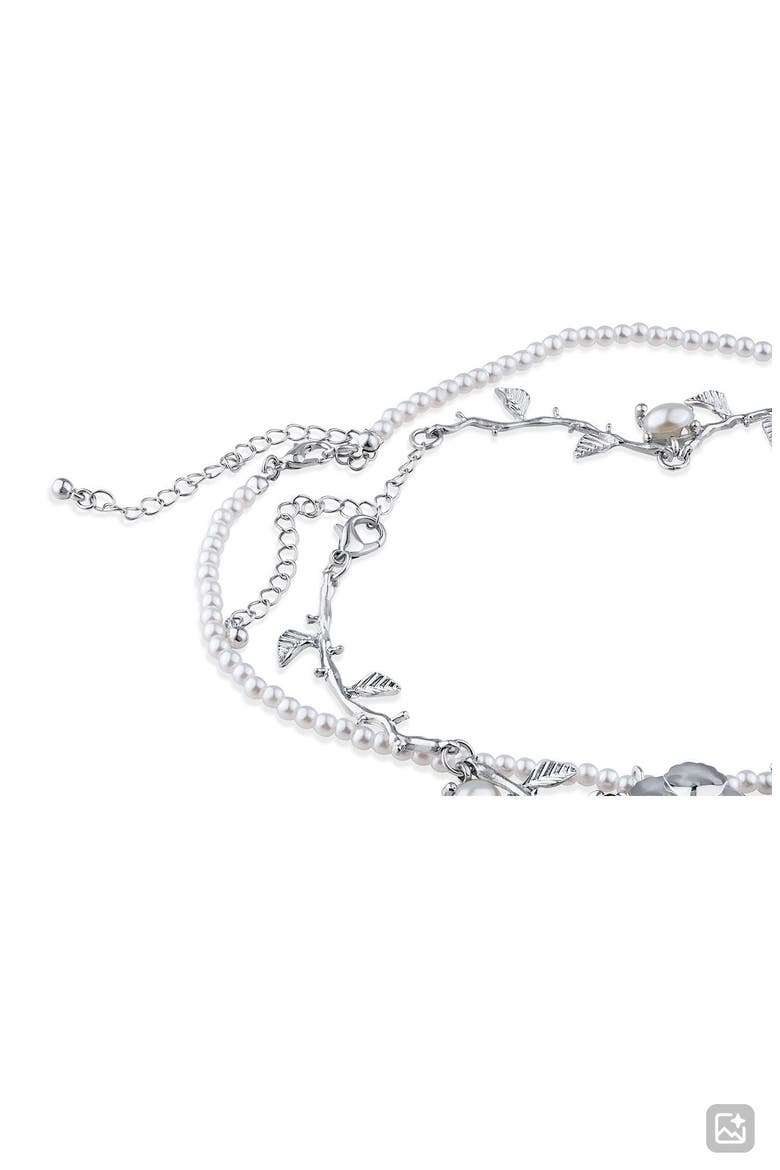 Set of 2 Faux Pearl & Rose Vine Necklaces (Nordstrom Exclusive), Alternate, color, WHITE/ SILVER