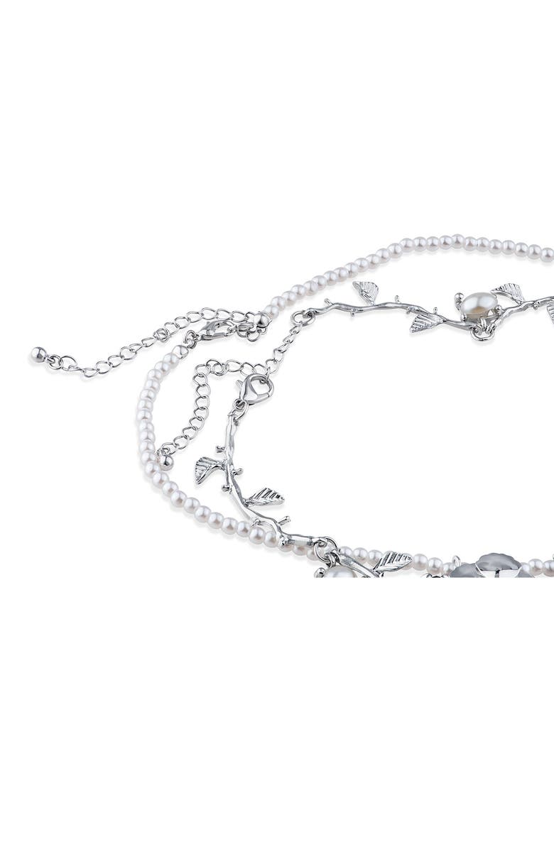 JARDIN Set of 2 Faux Pearl & Rose Vine Necklaces, Alternate, color, White/ Silver