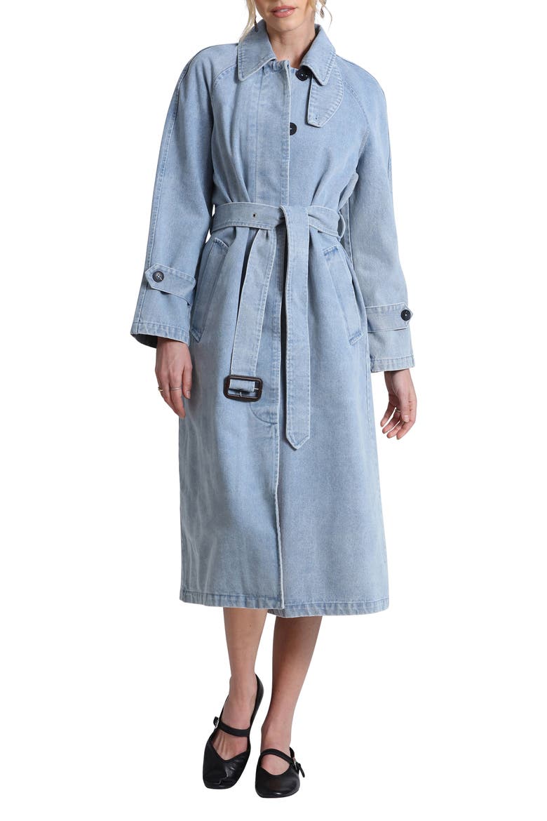 Denim Trench Coat, Alternate, color, LIGHT WASH