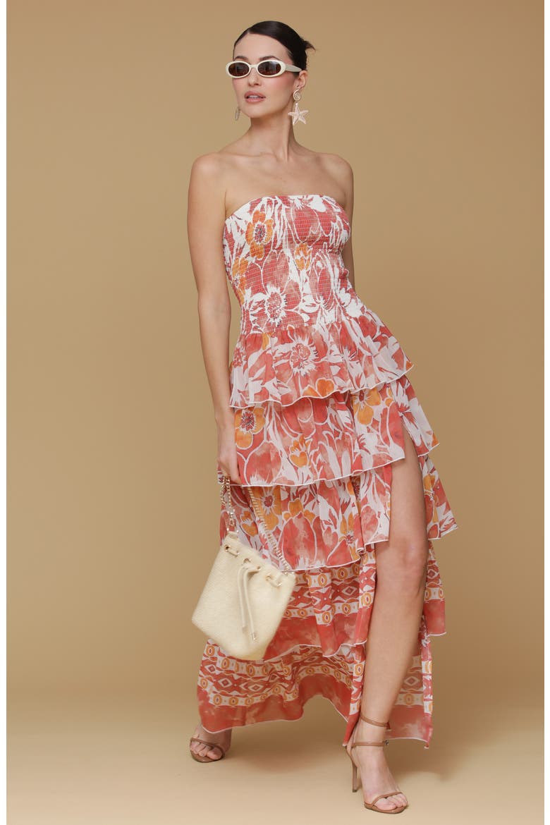 Mixed Print Strapless Tiered Maxi Dress, Alternate, color, POPPY LILLY
