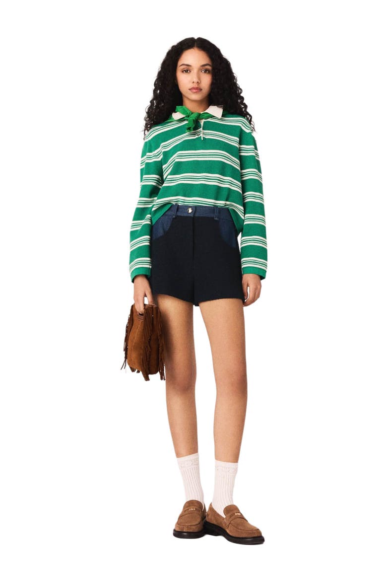 Cropped striped polo sweater, Main, color, Green