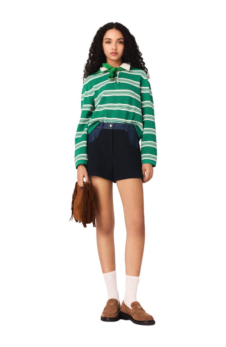 maje Cropped striped polo sweater, Main, color, Green