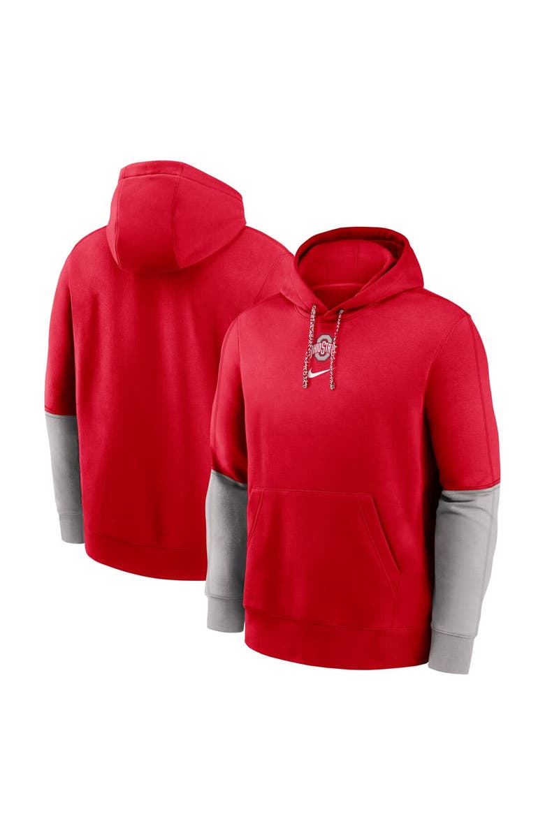 Nike Men's Nike Scarlet/Gray Ohio State Buckeyes 2024 Sideline Club Pullover Hoodie, Main, color, Scarlet