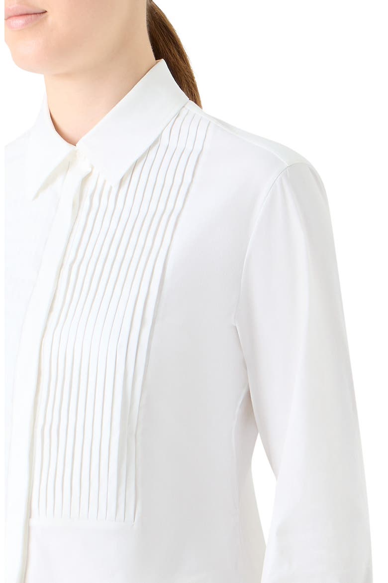 Pleated Bib Stretch Poplin Button-Up Shirt, Alternate, color, WHITE