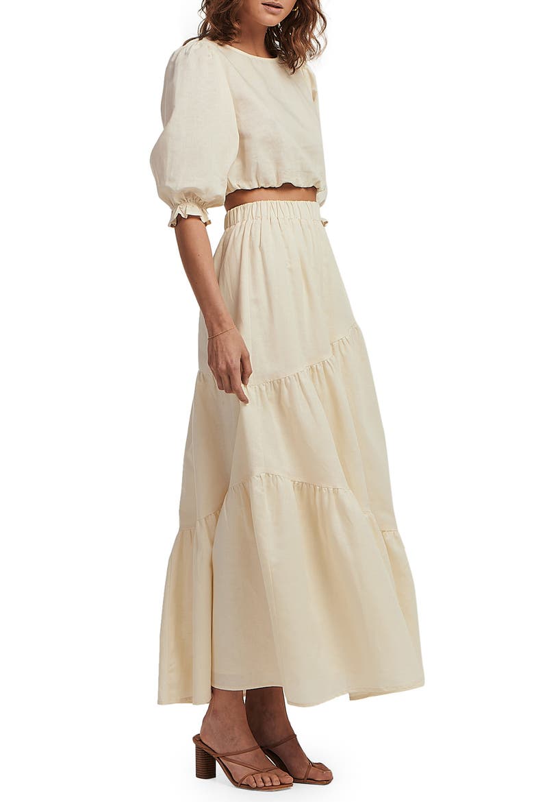 Sadie Asymmetric Tiered Linen & Cotton Maxi Skirt, Alternate, color, WHITE