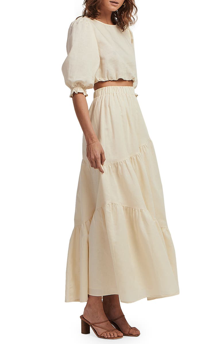Charlie Holiday Sadie Asymmetric Tiered Linen & Cotton Maxi Skirt, Alternate, color,