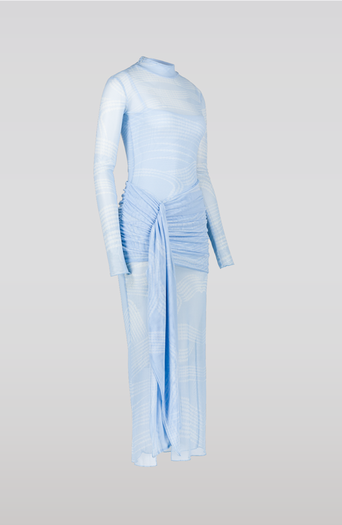 Saemdi Draped Mesh Dress With Mock Neck In Ice Blue
