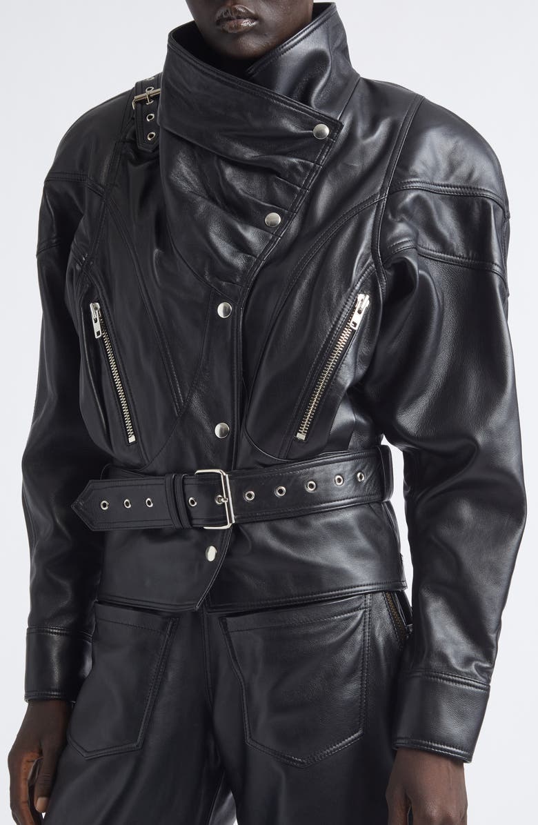 Vaquera Bombshell Belted Leather Jacket, Alternate, color, Black