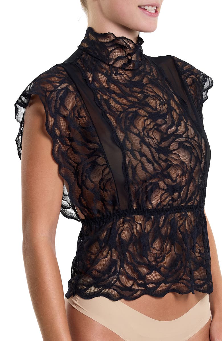 Hanky Panky Dark Romance Mock Neck Lace Top, Alternate, color, 