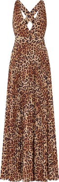 Milly Oria Leopard Print Plunge Neck Maxi Dress