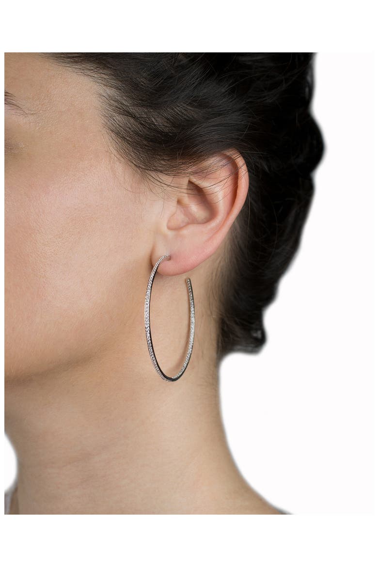 Pavé Cubic Zirconia Inside Out Hoop Earrings, Alternate, color, CLEAR/ SILVER