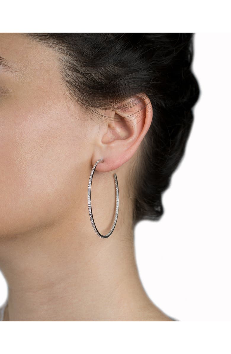 CZ by Kenneth Jay Lane Pavé Cubic Zirconia Inside Out Hoop Earrings, Alternate, color, Clear/ Silver