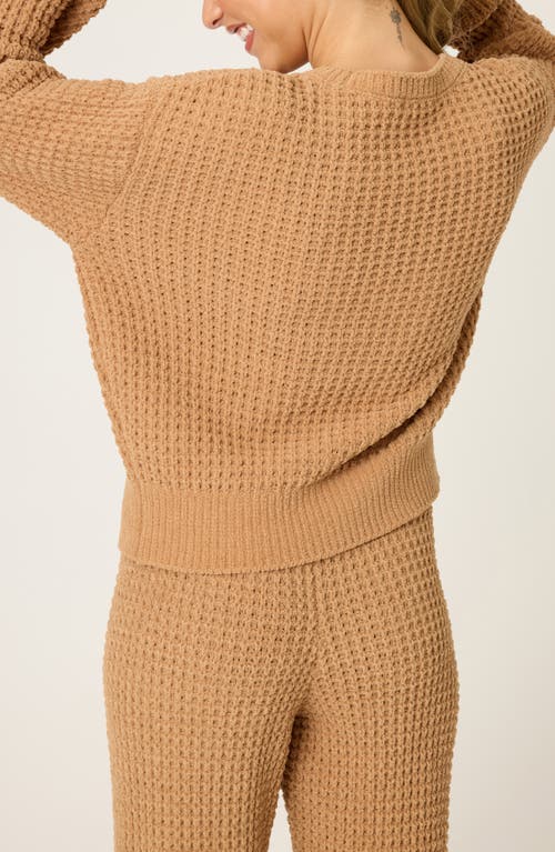 Pj Salvage Chenille Waffle Knit Lounge Sweater In Brown