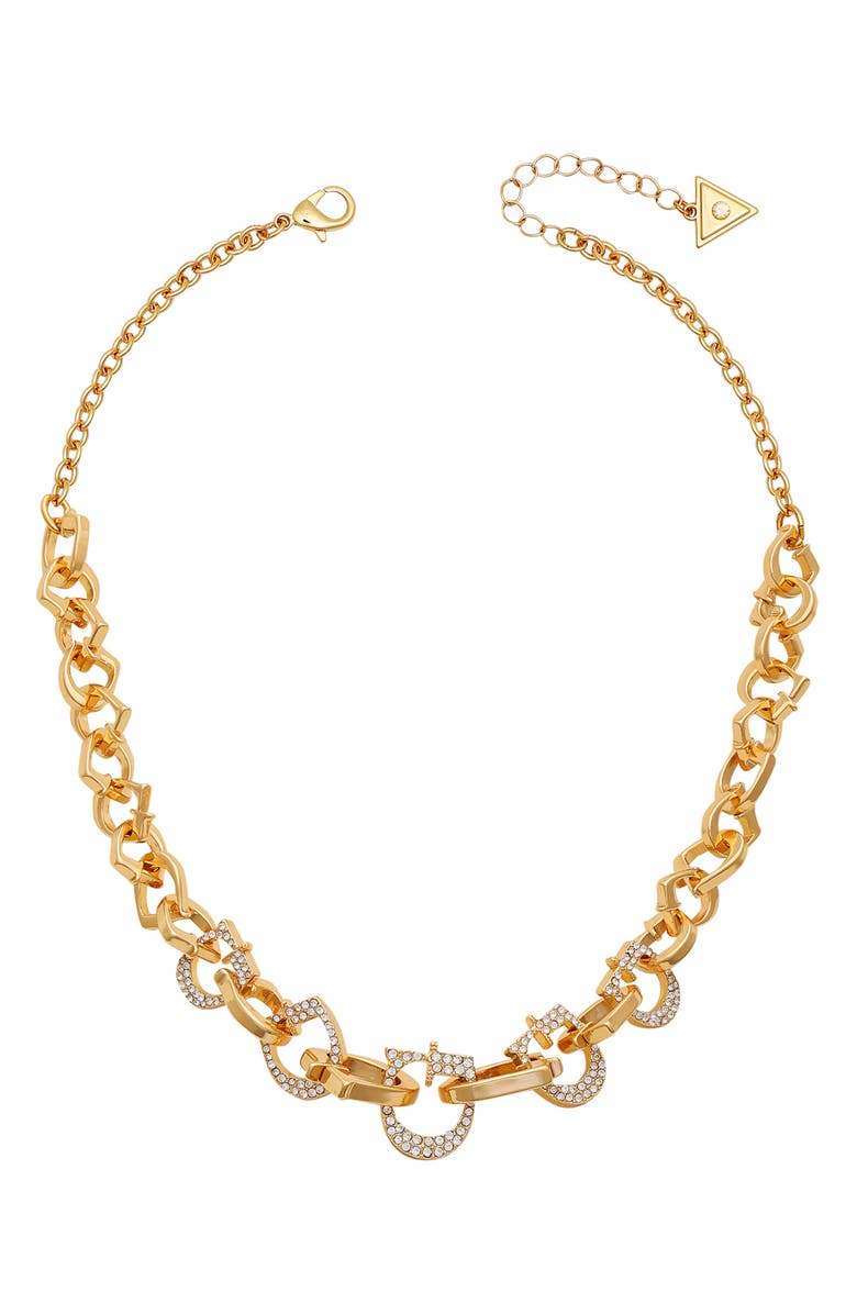 GUESS Pavé Crystal 'G' Chain Necklace, Main, color, Gold Tone