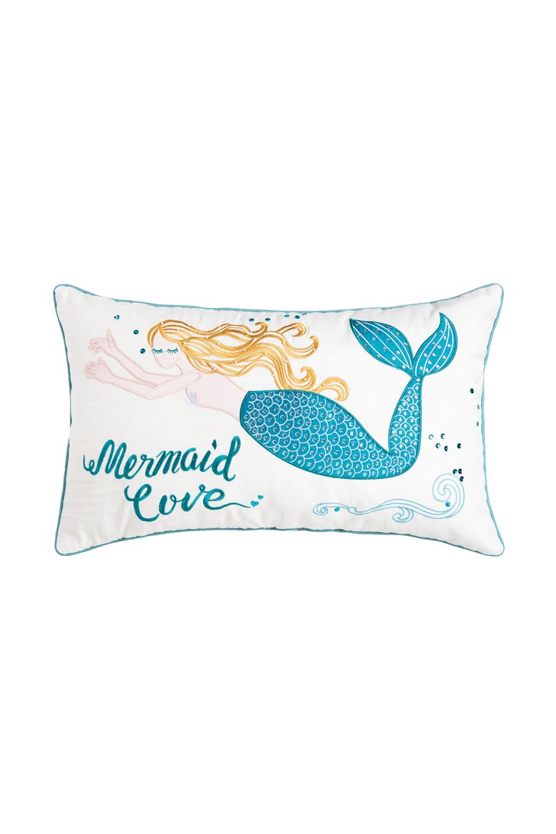 "Mermaid Love" Embroidered Cotton Blend Accent Throw Pillow 14" x 24", Alternate, color, Blue