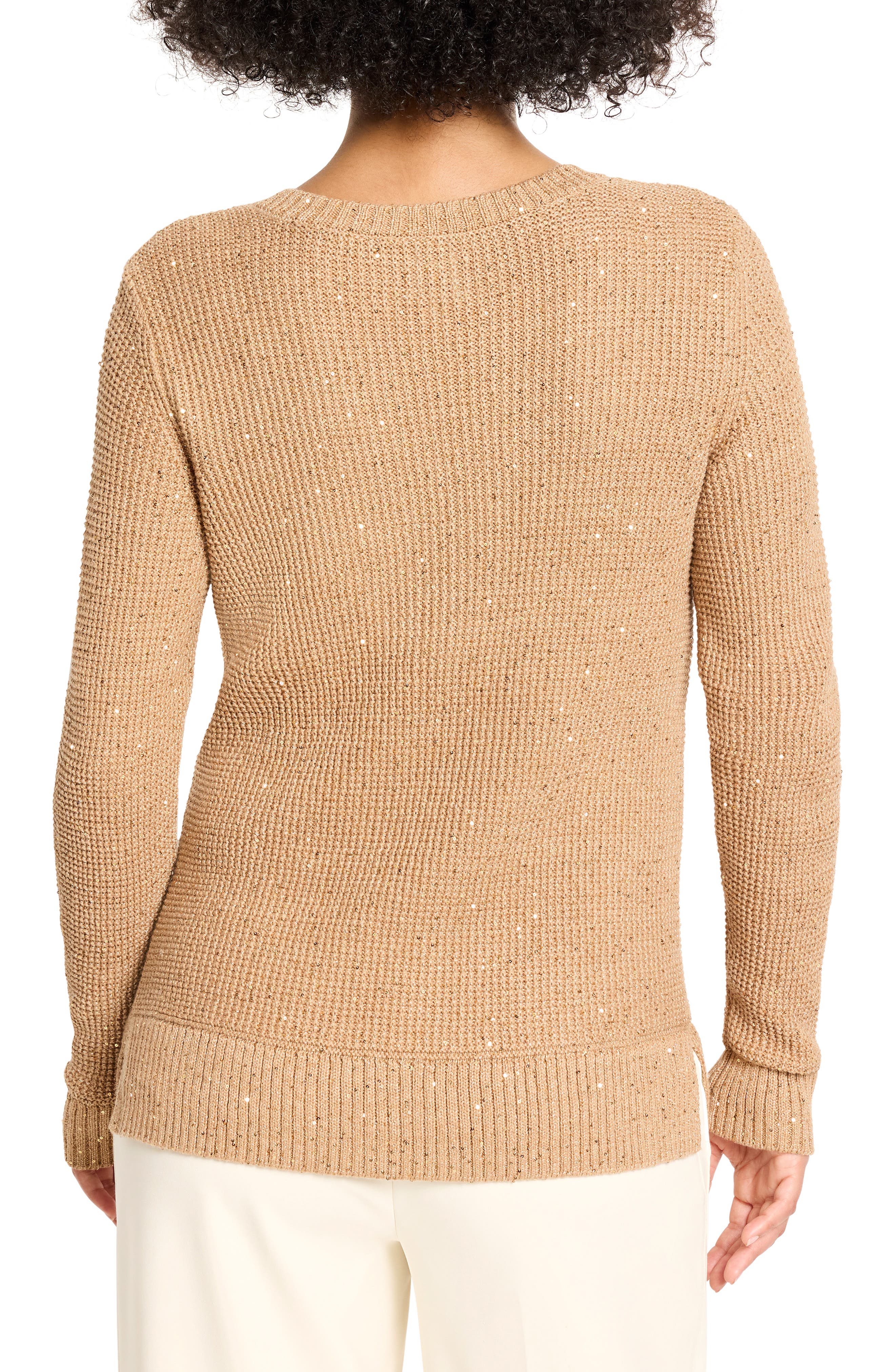 Shimmer V-Neck Waffle Stitch Sweater - image 4