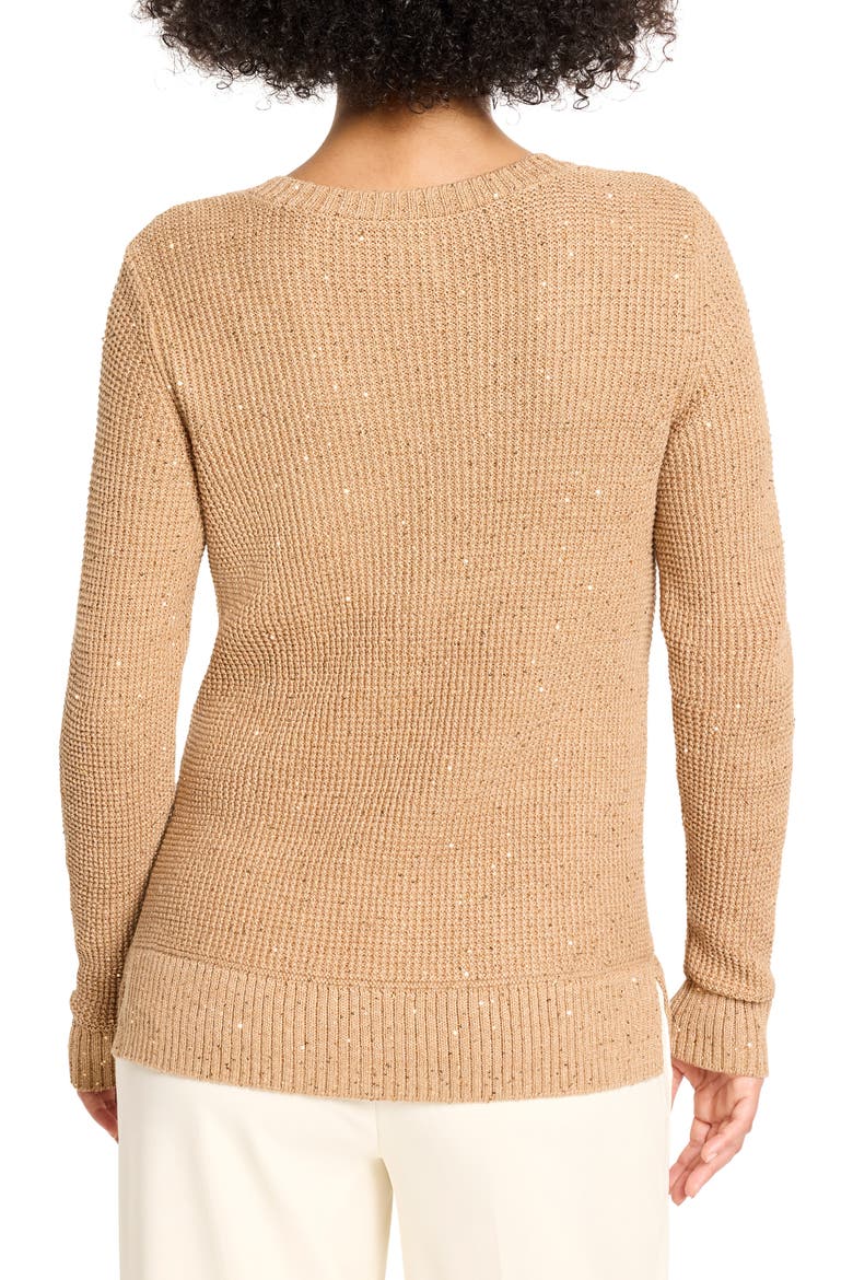 Shimmer V-Neck Waffle Stitch Sweater, Alternate, color, COPPER CREAM