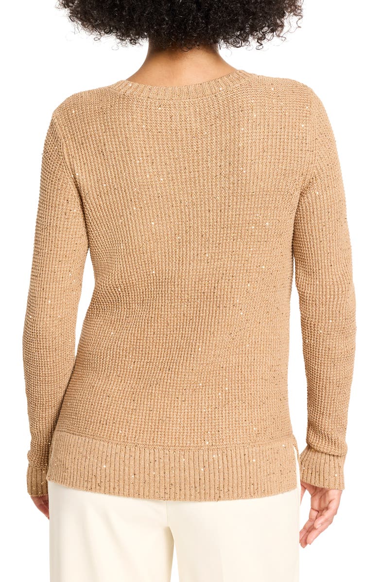 NIC+ZOE Shimmer V-Neck Waffle Stitch Sweater, Alternate, color, Copper Cream