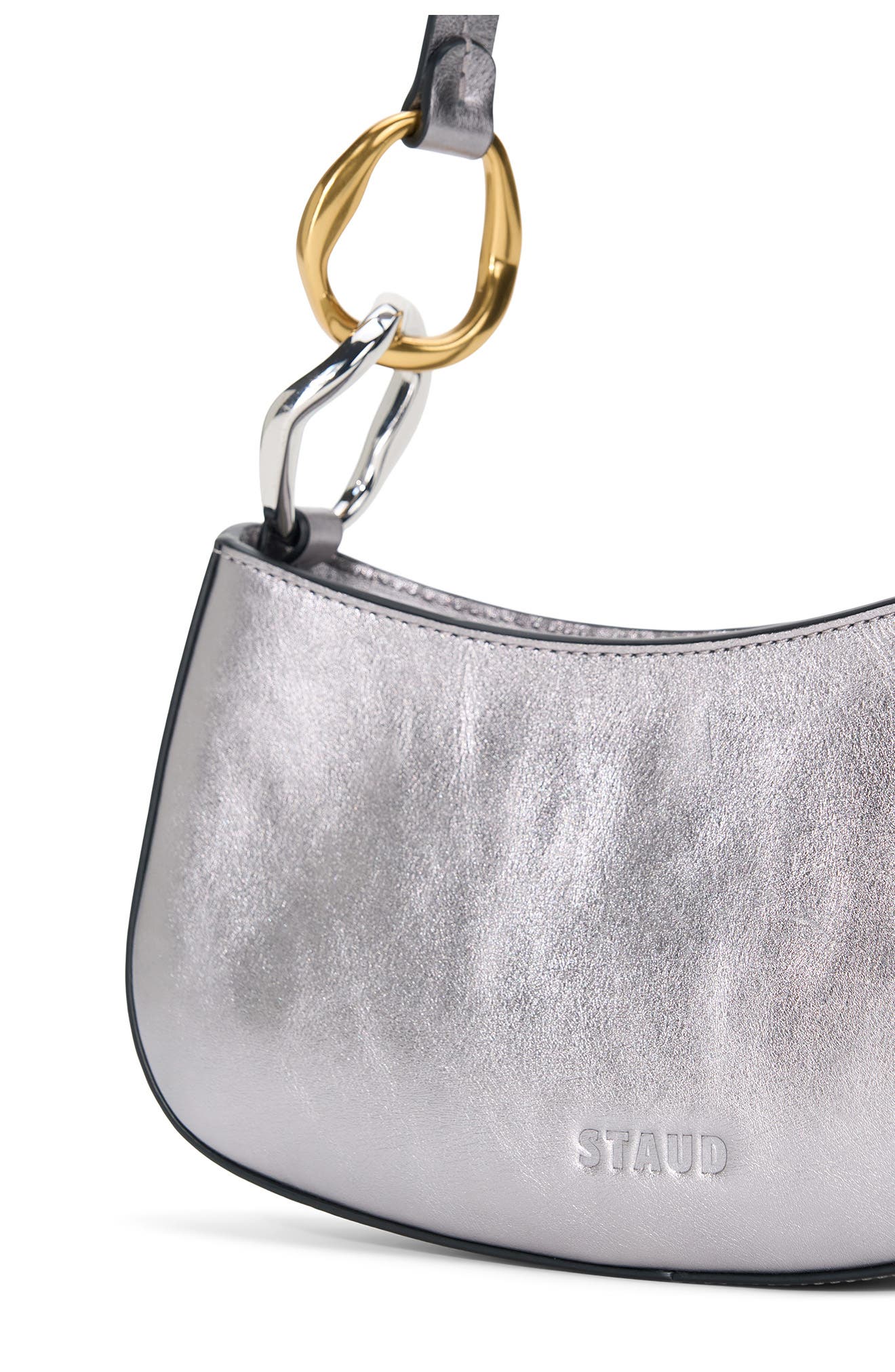 STAUD Ollie Leather Shoulder Bag, Alternate, color, Pewter