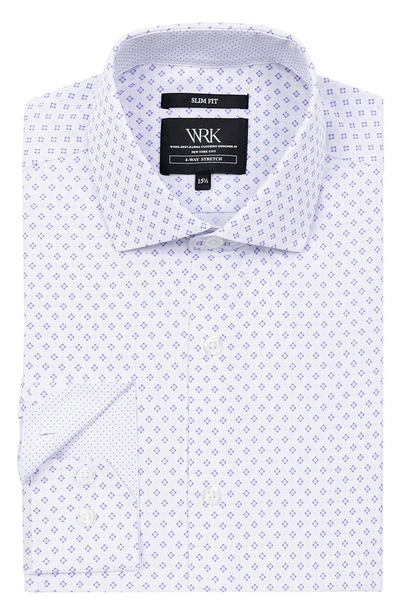 W.R.K Slim Fit Double Diamond Print Performance Dress Shirt, Alternate, color, White/ Purple