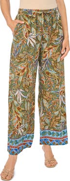 Vince Camuto Tropical Print Drawstring Wide Leg Pants