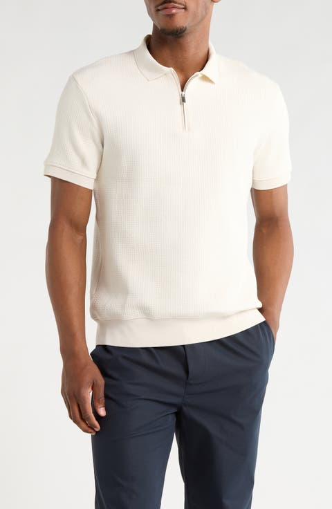 Quarter Zip Textured Knit Polo