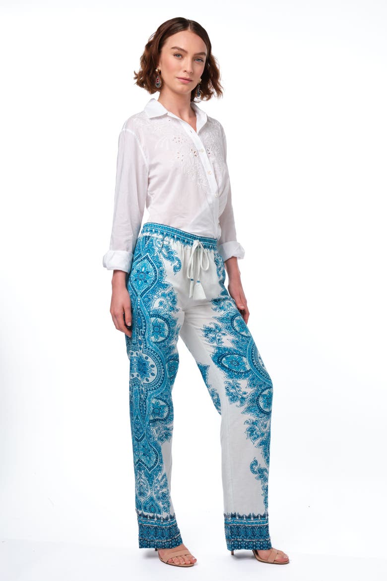 Seraphine Pants, Alternate, color, White/Teal