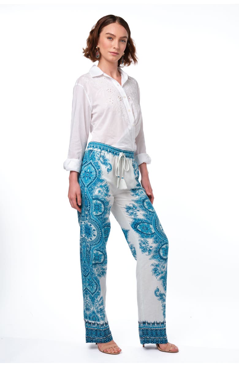 Calypso St. Barth Seraphine Pants, Alternate, color, White/Teal