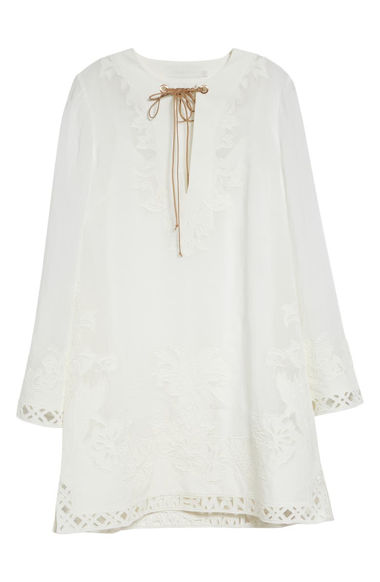Zimmermann Indra Embroidered Tunic Dress, Main, color, Ivory