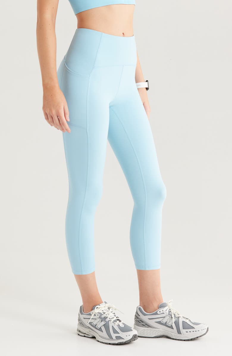 Zella Studio Luxe High Waist Pocket Crop Leggings, Alternate, color, Blue Sky